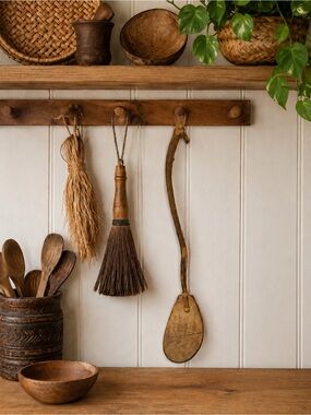 Vintage Artisan Handcrafted Folk Art Wood Coconut Serving Ladle Spoon